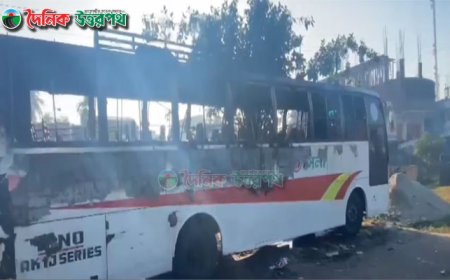 নাটোরে থেমে থাকা বাসে আগুন দিয়েছে দুর্বৃত্তরা