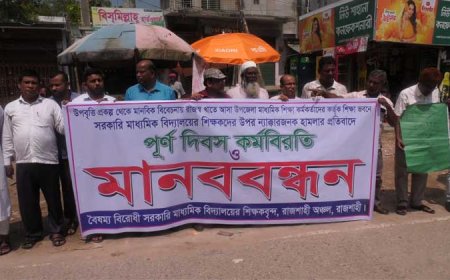 নাটোরে বৈষম্যবিরোধী সরকারী শিক্ষকদের কর্মবিরতি ও মানববন্ধন অনুষ্ঠিত